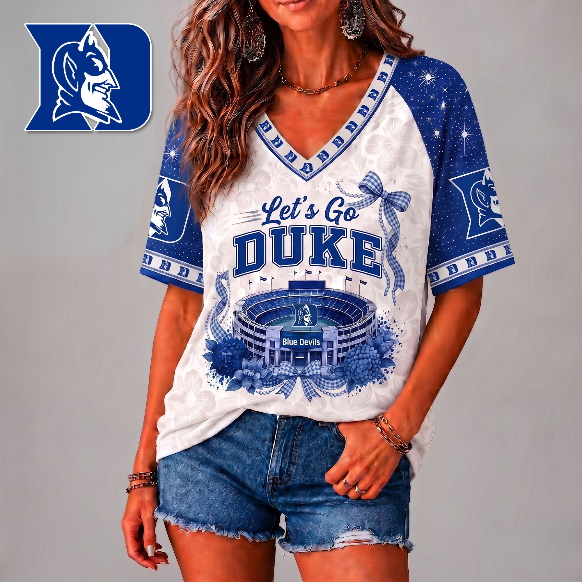 Duke Blue Devils | Premium NCAA Floral Stadium Bow 3D Shirt NY