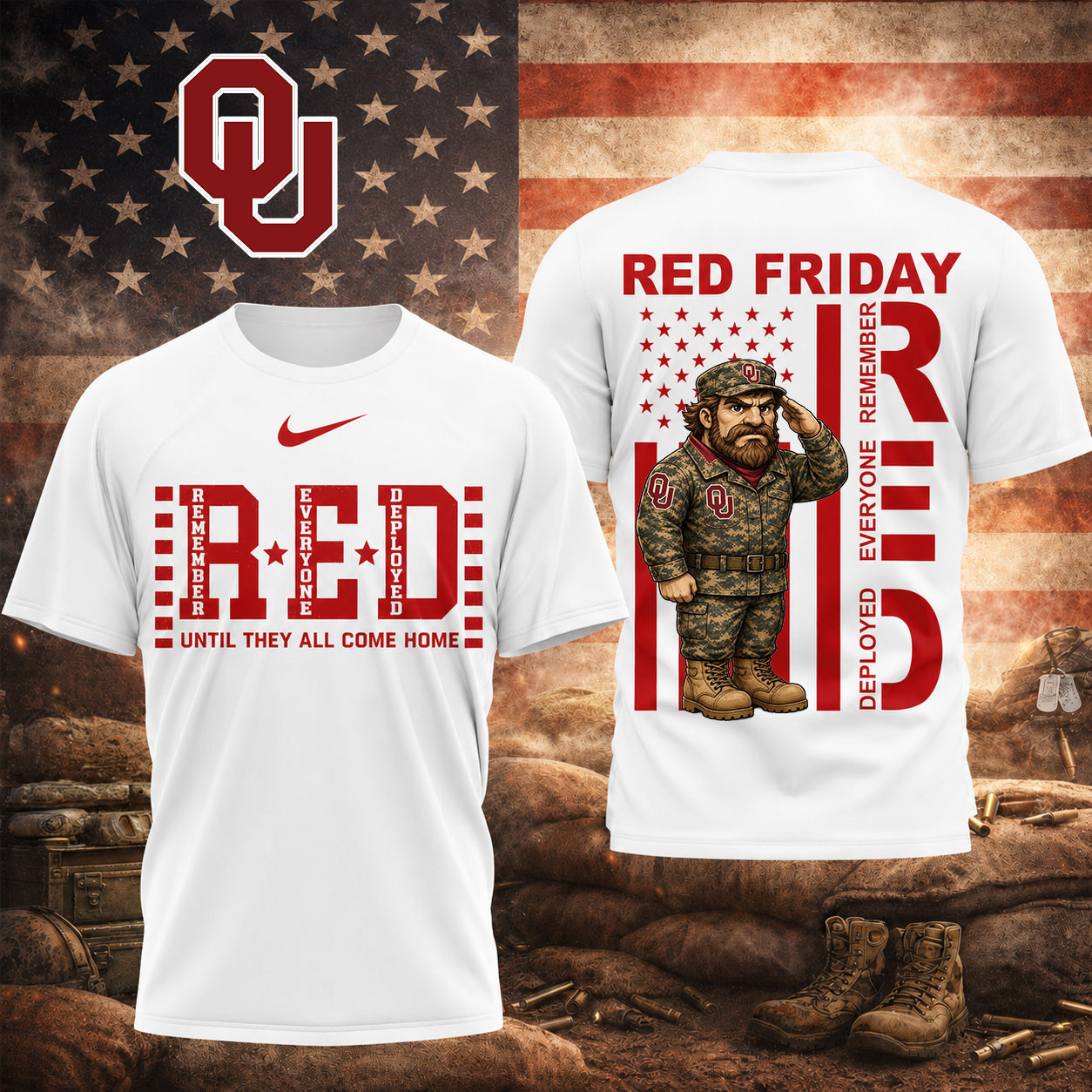 Oklahoma Sooners | Premium NCAA Red Friday Support Our Troops T-Shirt TD
