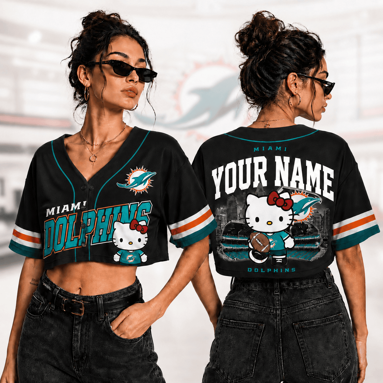 Miami Dolphins | Premium NFL Personalized Hello Kitty Croptop Jersey NNK