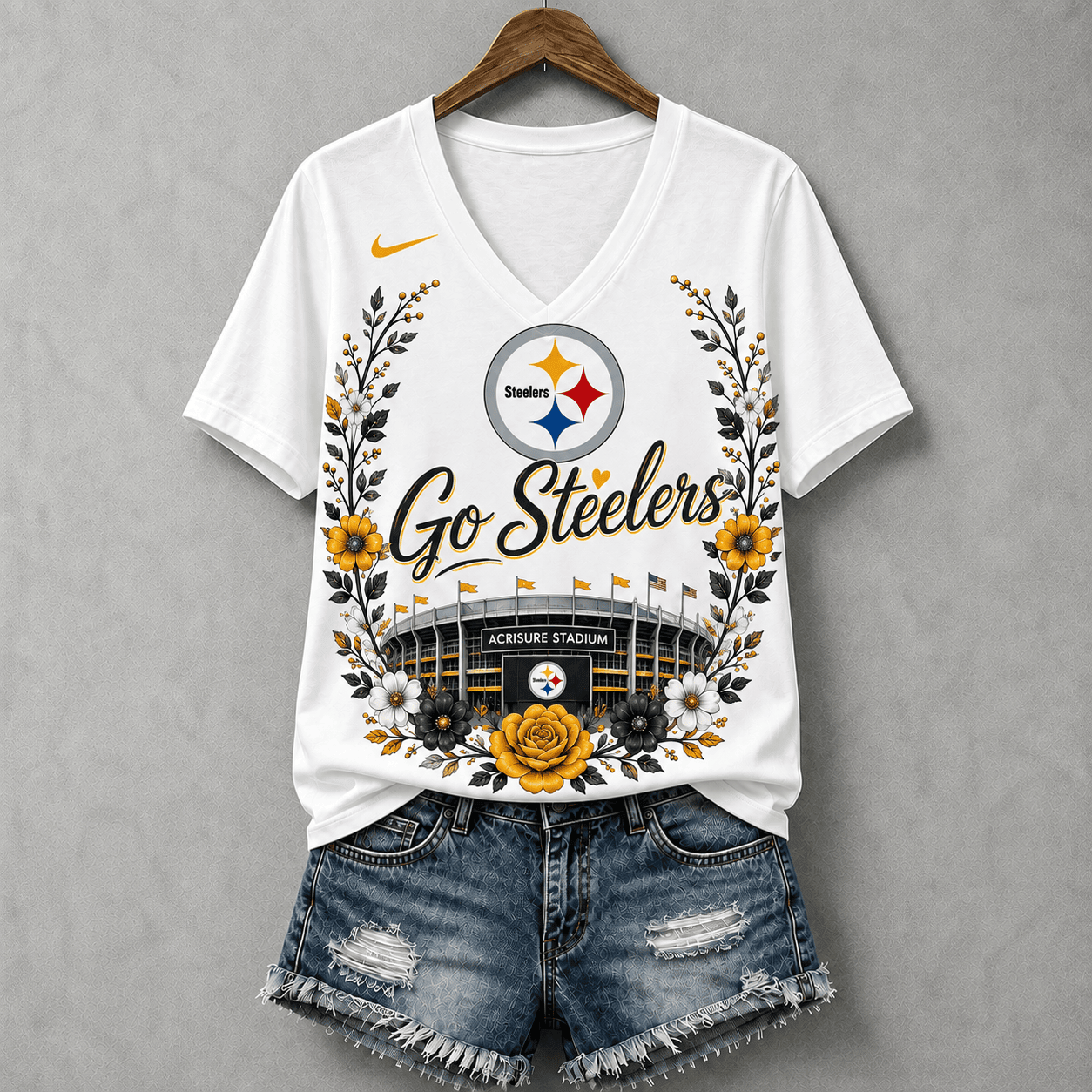 Pittsburgh Steelers | Premium NFL Floral Stadium Football Fan V-neck NY