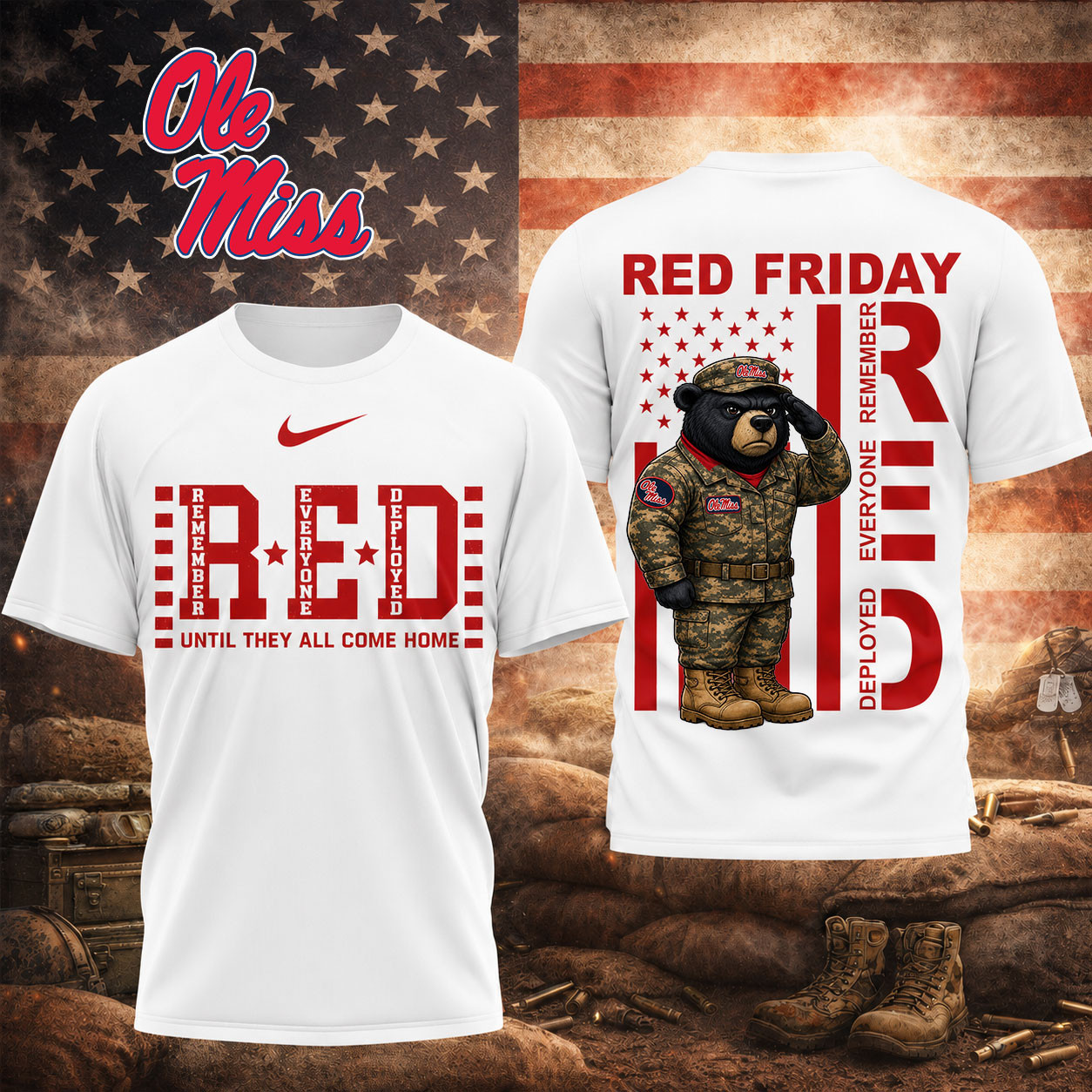 Ole Miss Rebels | Premium NCAA Red Friday Support Our Troops T-Shirt TD