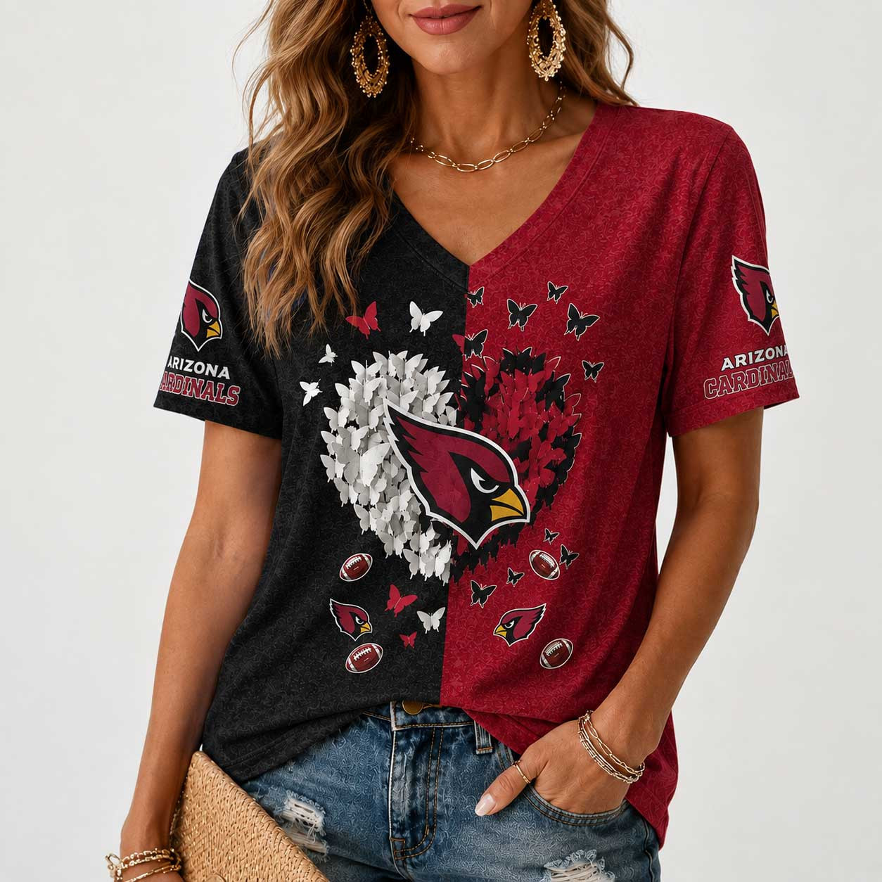 Arizona Cardinals | Premium NFL Butterfly Heart V-Neck TD