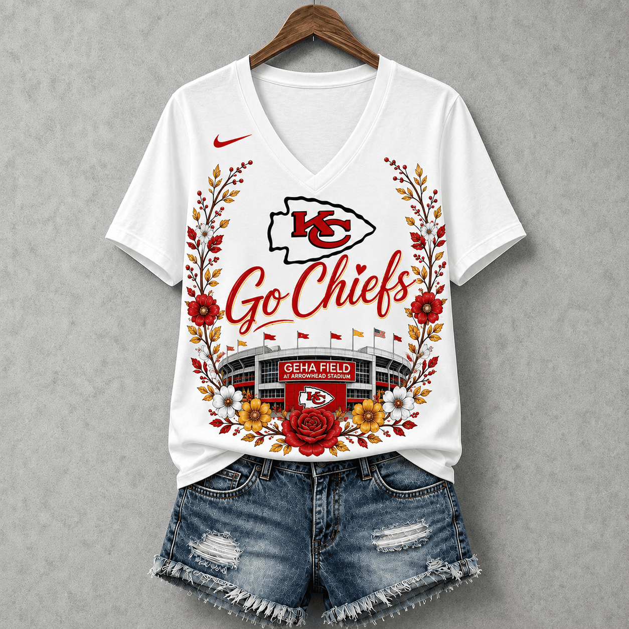 Kansas City Chiefs | Premium NFL Floral Stadium Football Fan V-neck NY