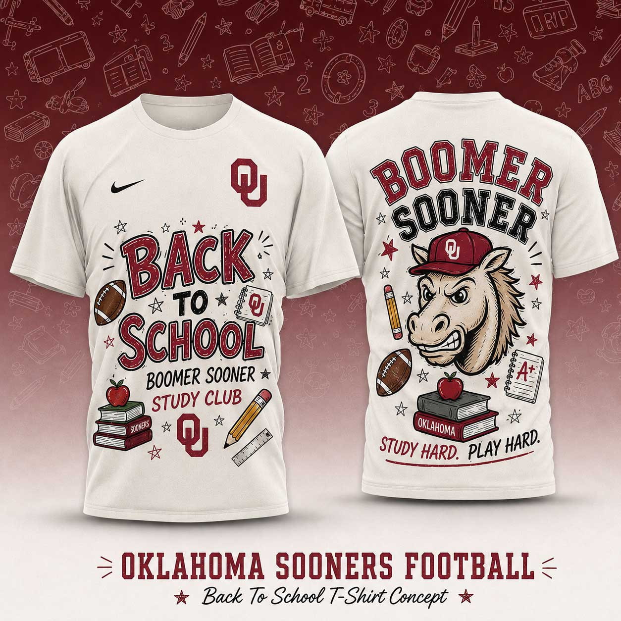 Oklahoma Sooners | Premium NCAA Back To School Study Club T-Shirt TD