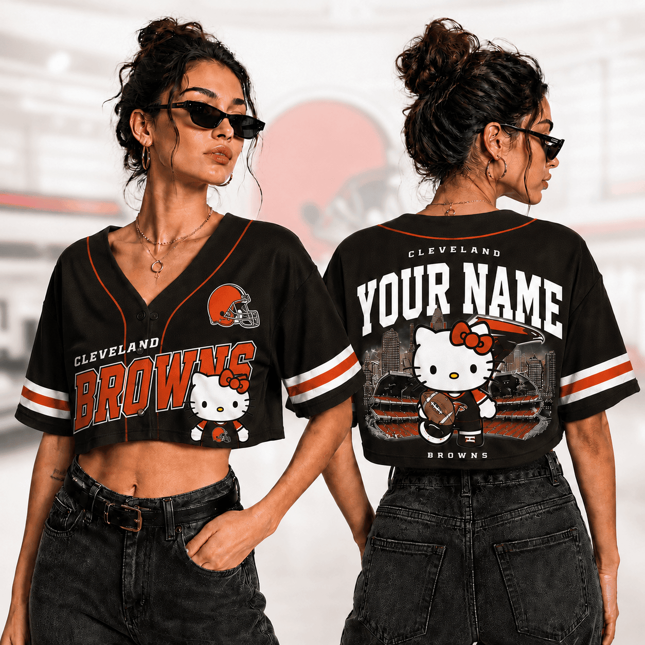 Cleveland Browns | Premium NFL Personalized Hello Kitty Croptop Jersey NNK