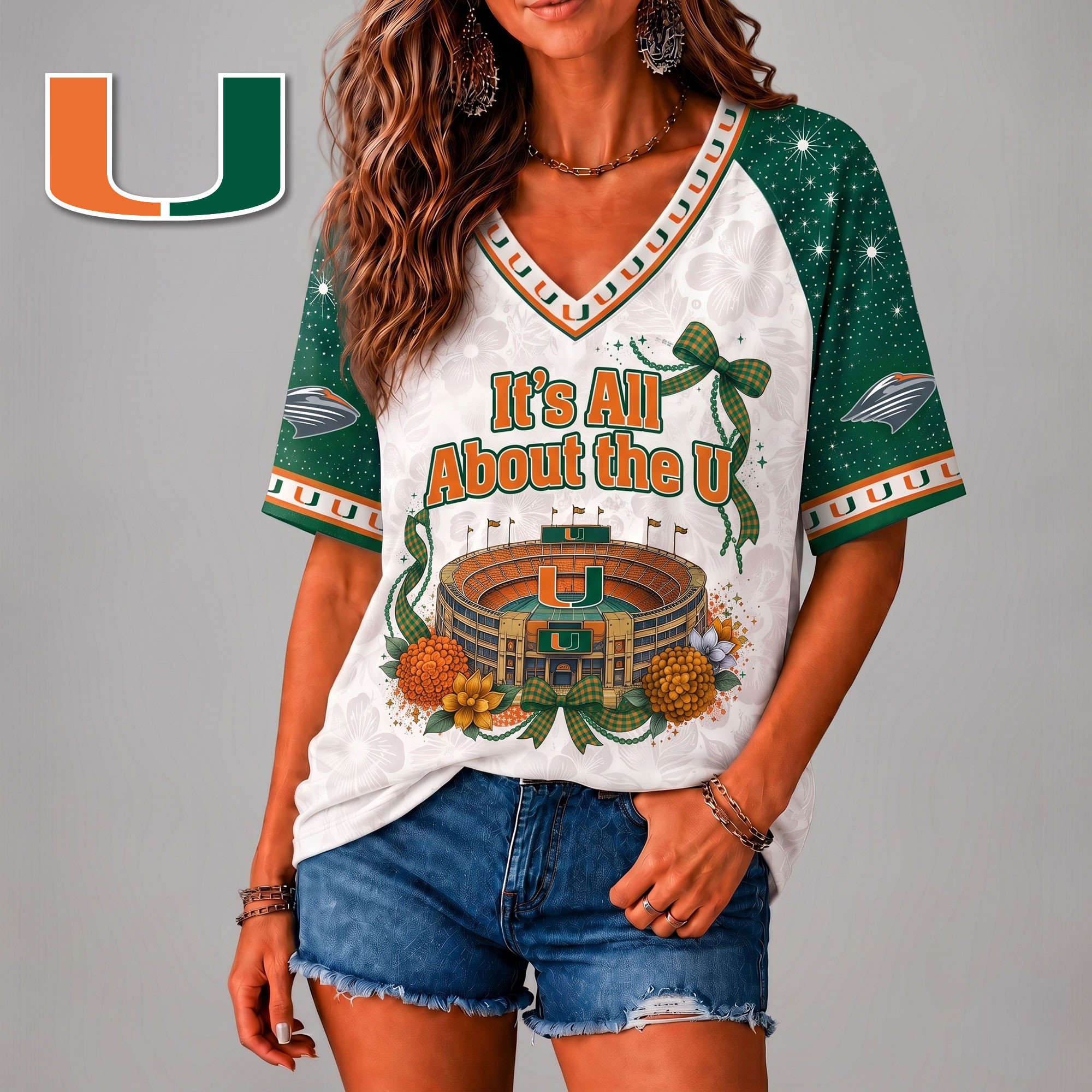 Miami Hurricanes | Premium NCAA Floral Stadium Bow 3D Shirt NY