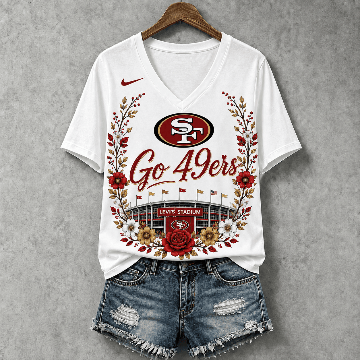 San Francisco 49ers | Premium NFL Floral Stadium Football Fan V-neck NY