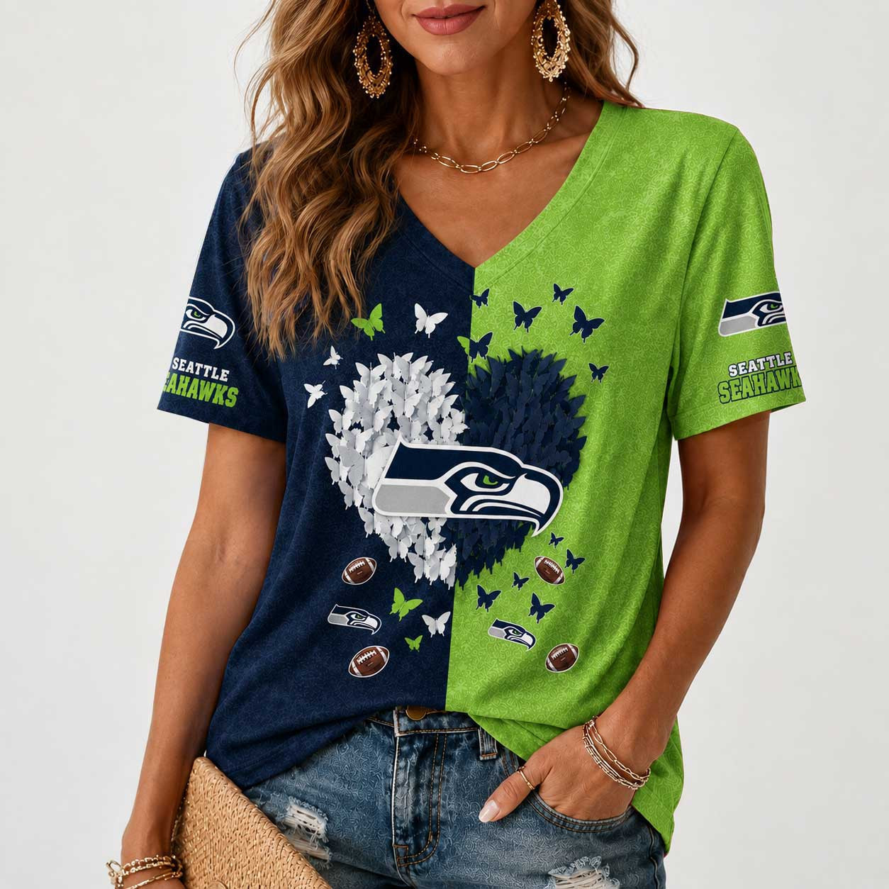 Seattle Seahawks | Premium NFL Butterfly Heart V-Neck TD