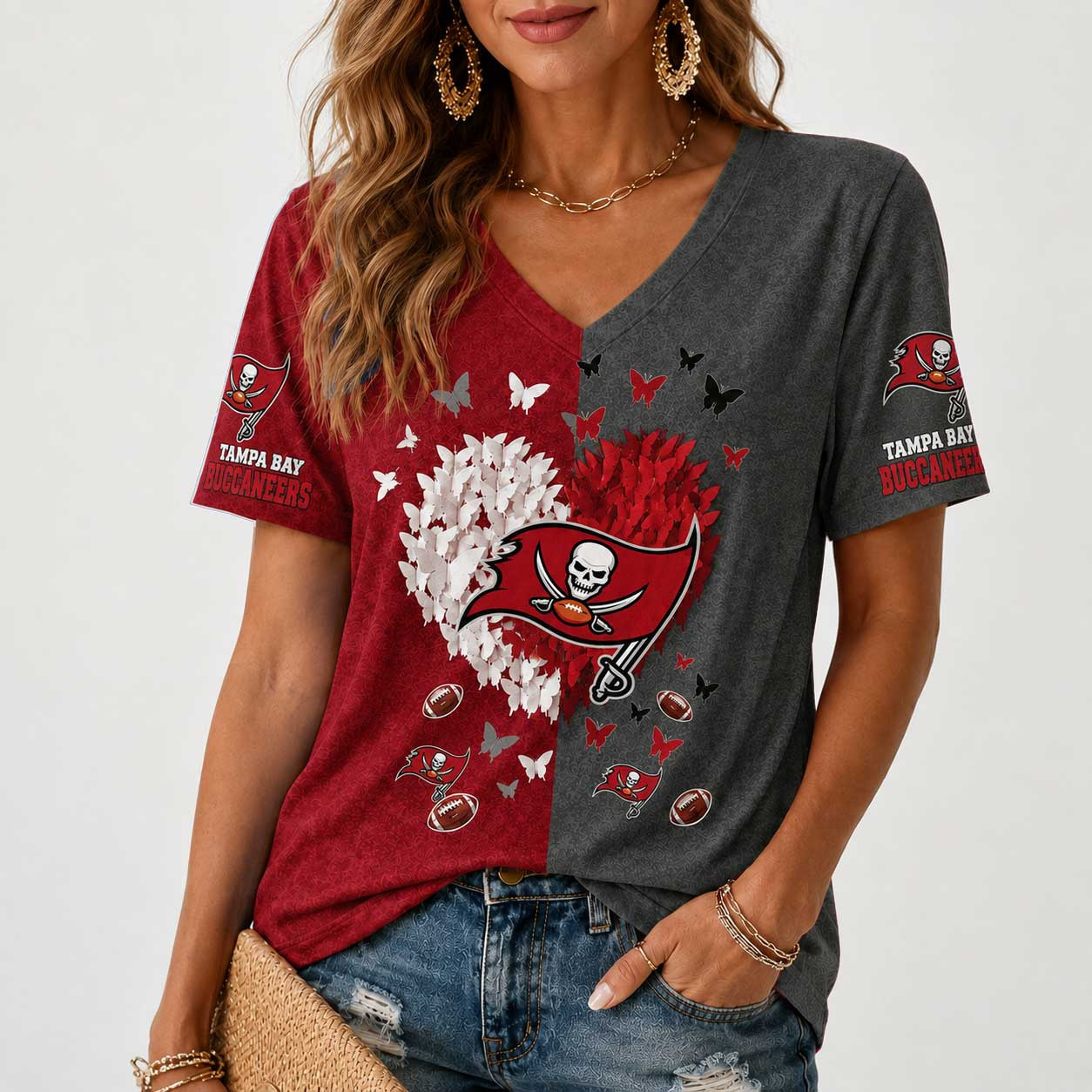 Tampa Bay Buccaneers | Premium NFL Butterfly Heart V-Neck TD