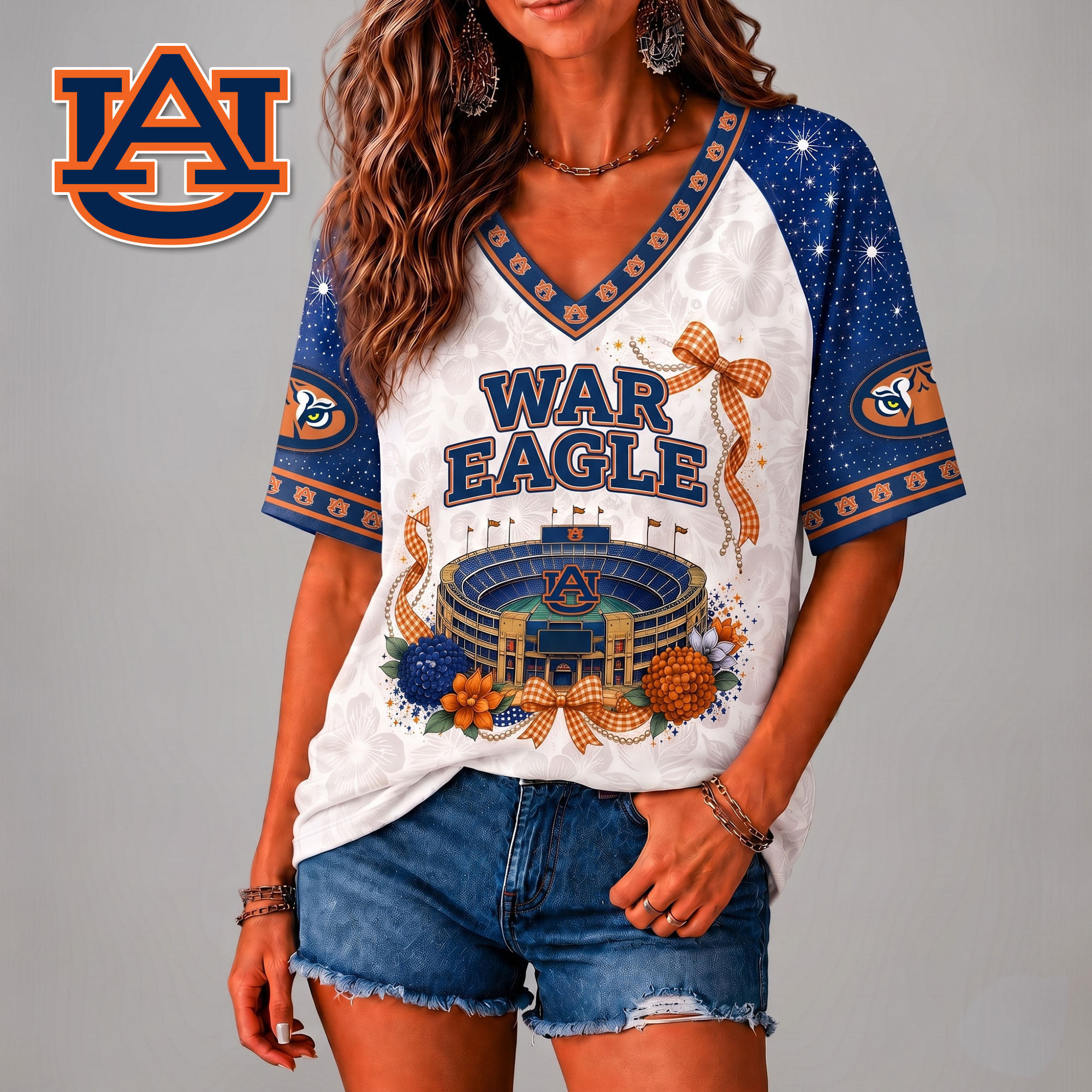 Auburn Tigers | Premium NCAA Floral Stadium Bow 3D Shirt NY