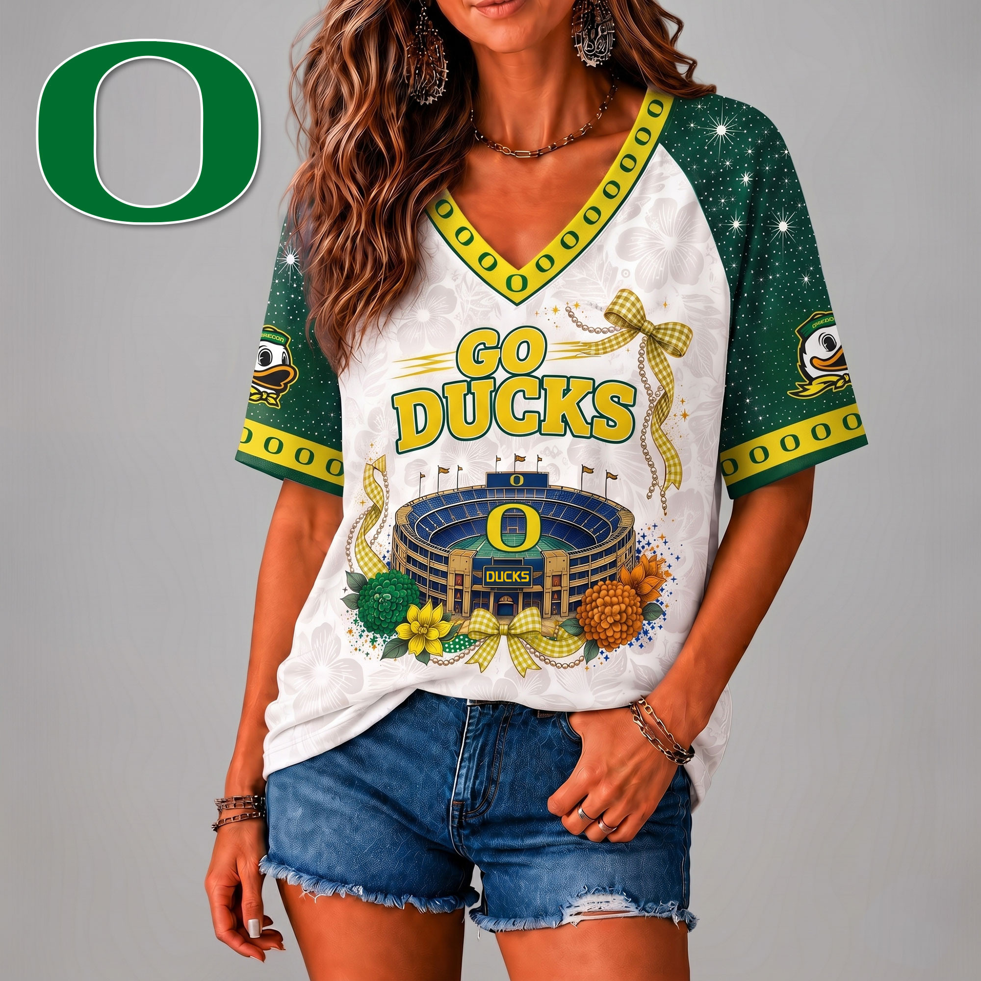 Oregon Ducks | Premium NCAA Floral Stadium Bow 3D Shirt NY