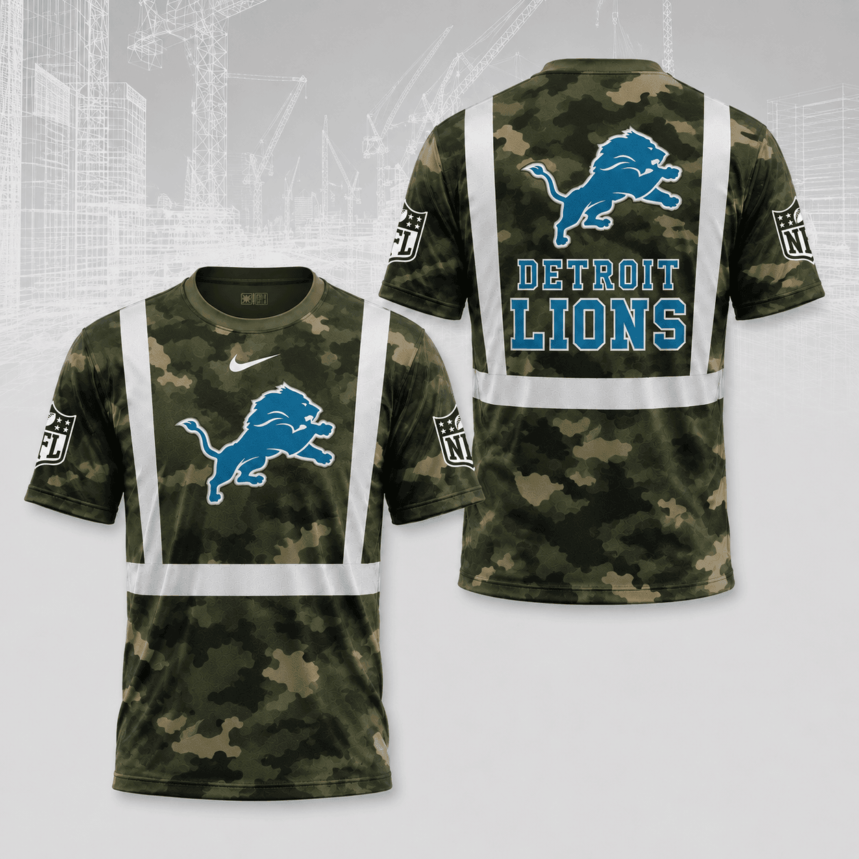 Detroit Lions | Premium NFL Army Camo Hi-Vis 3D Shirt NY