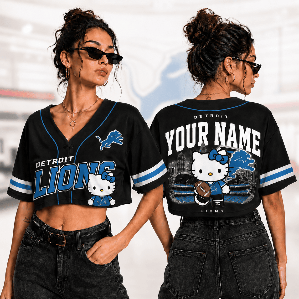 Detroit Lions | Premium NFL Personalized Hello Kitty Croptop Jersey NNK