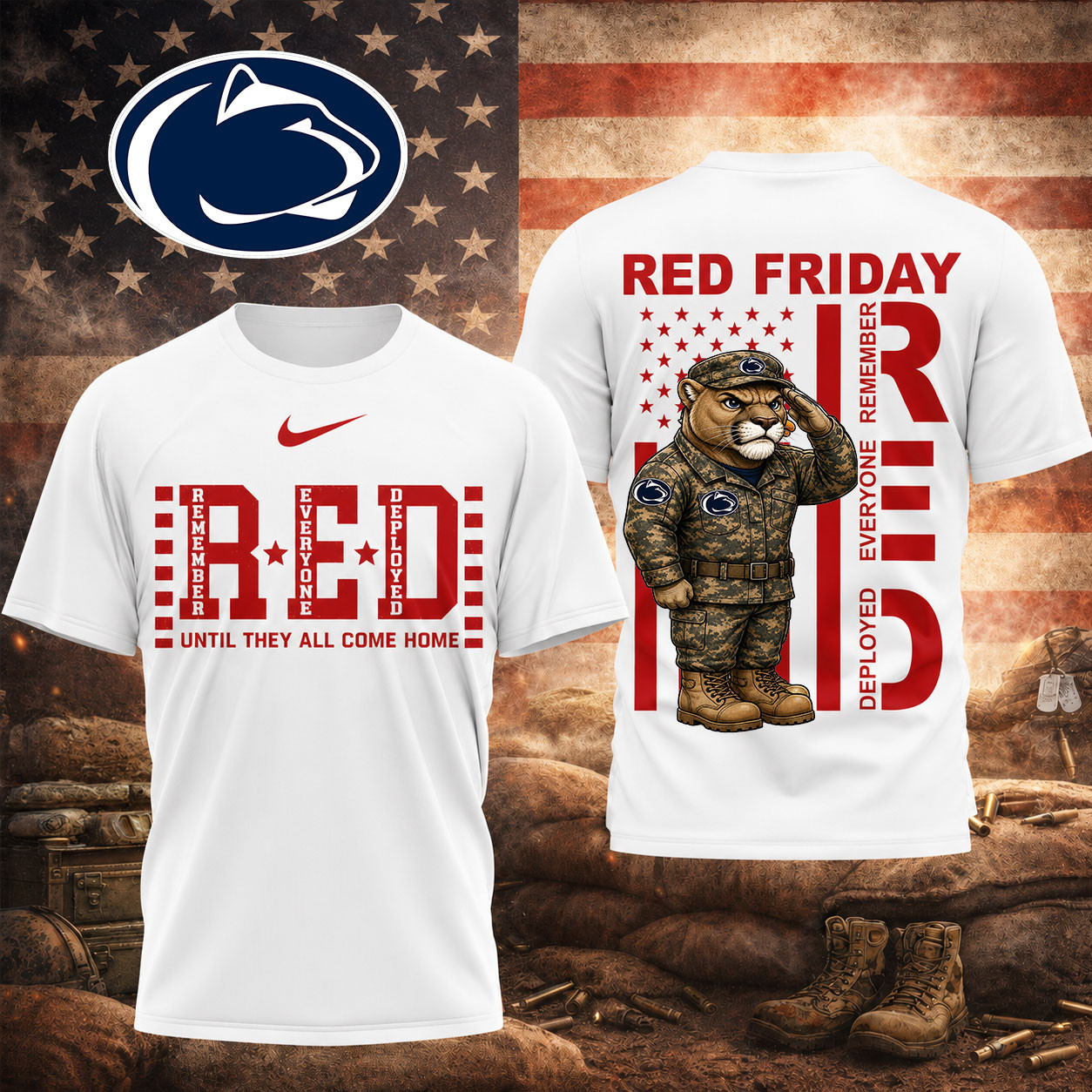 Penn State Nittany Lions | Premium NCAA Red Friday Support Our Troops T-Shirt TD