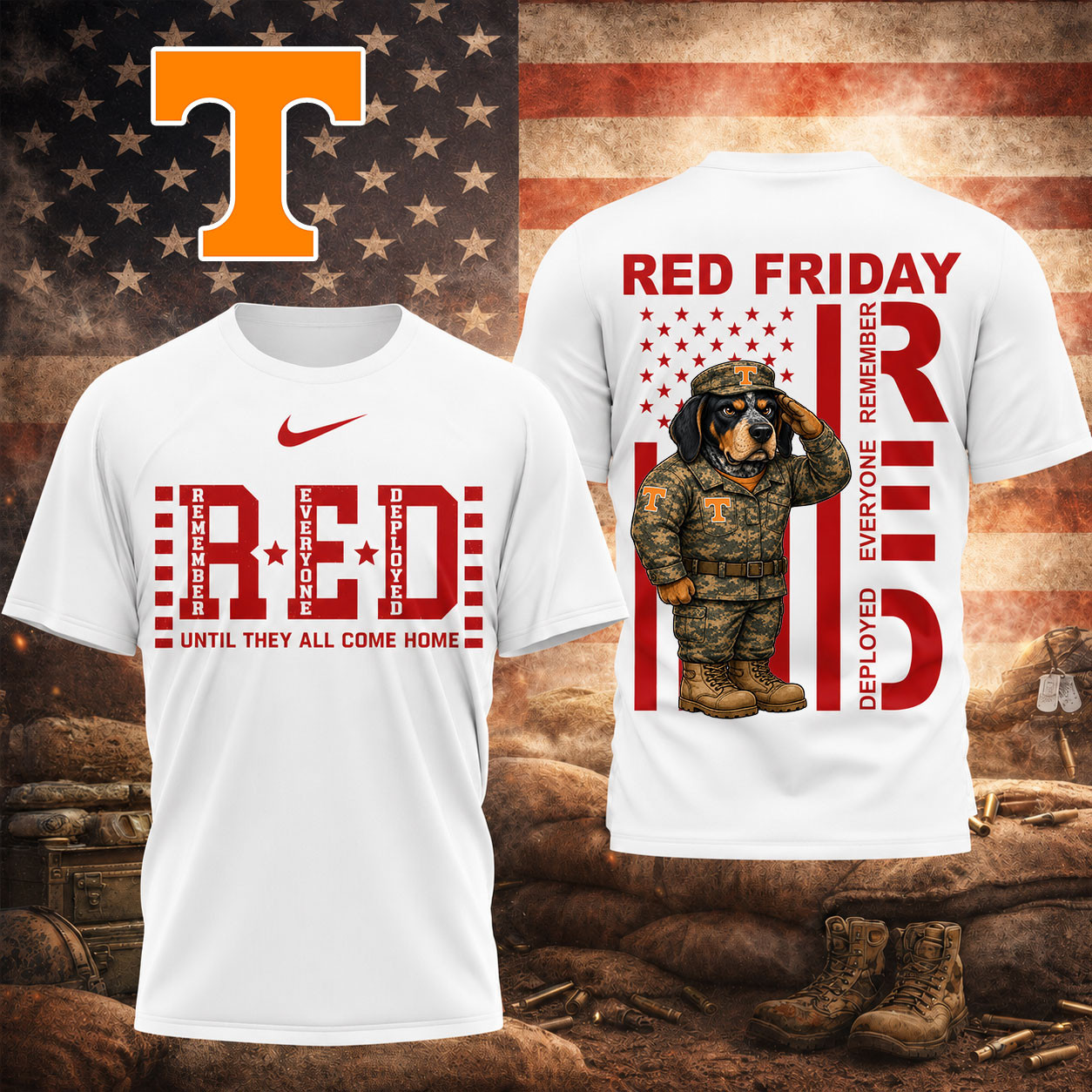 Tennessee Volunteers | Premium NCAA Red Friday Support Our Troops T-Shirt TD
