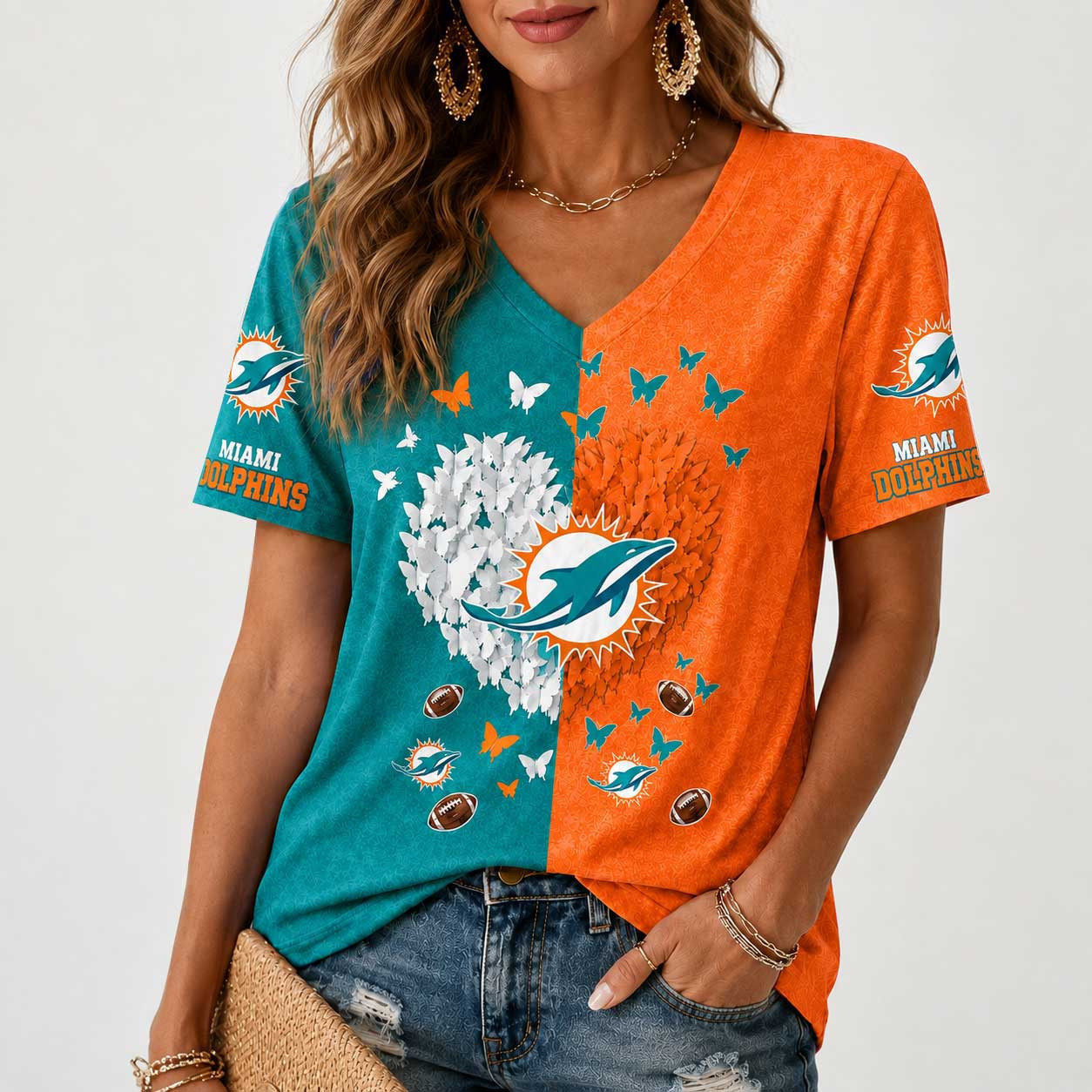 Miami Dolphins | Premium NFL Butterfly Heart V-Neck TD