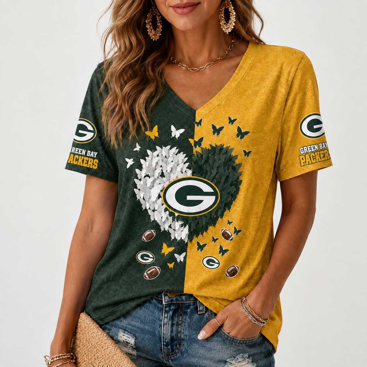 Green Bay Packers | Premium NFL Butterfly Heart V-Neck TD