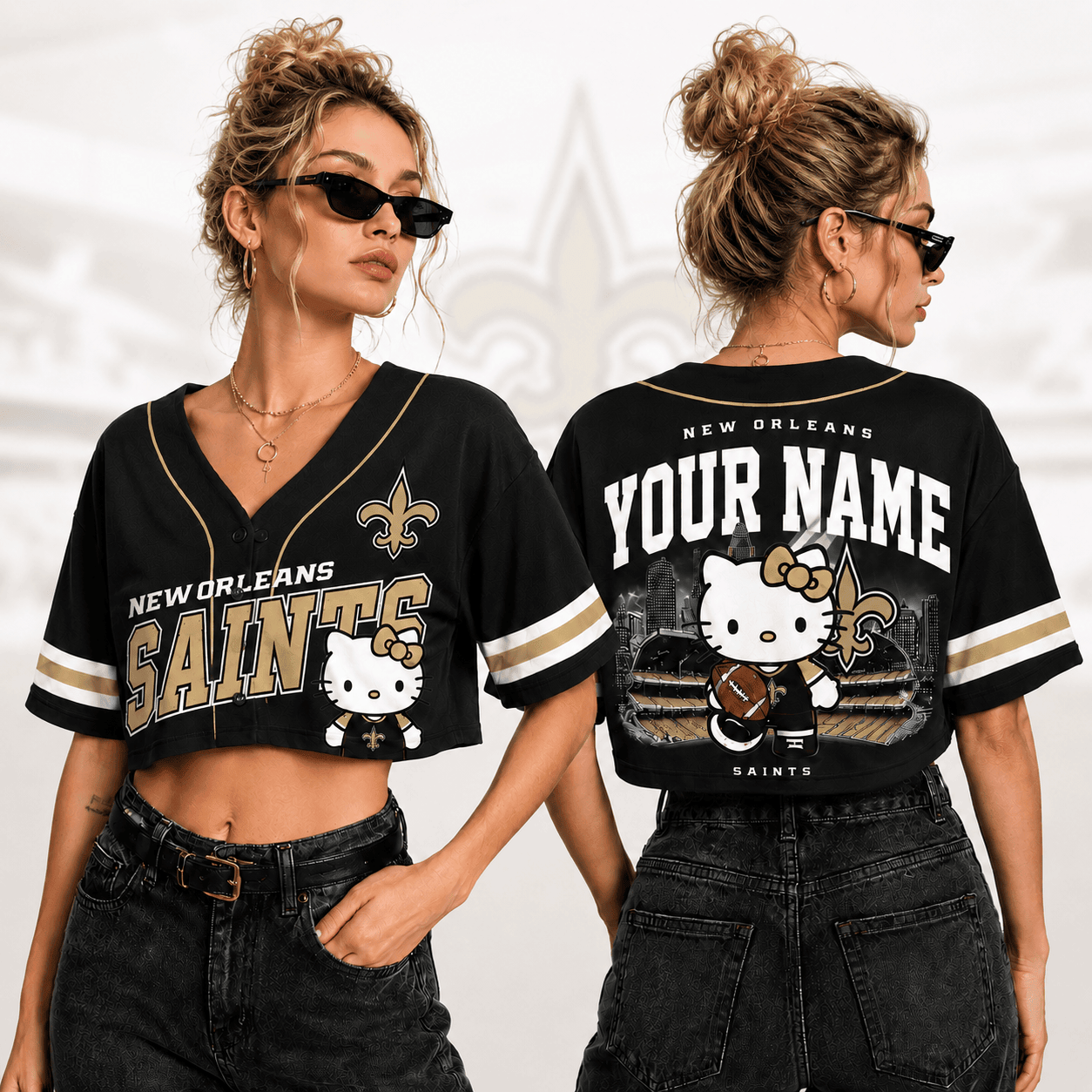 New Orleans Saints | Premium NFL Personalized Hello Kitty Croptop Jersey NNK