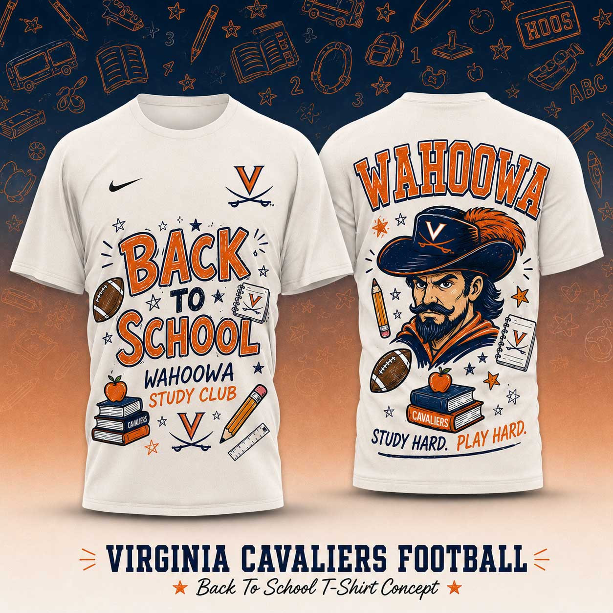 Virginia Cavaliers | Premium NCAA Back To School Study Club T-Shirt TD