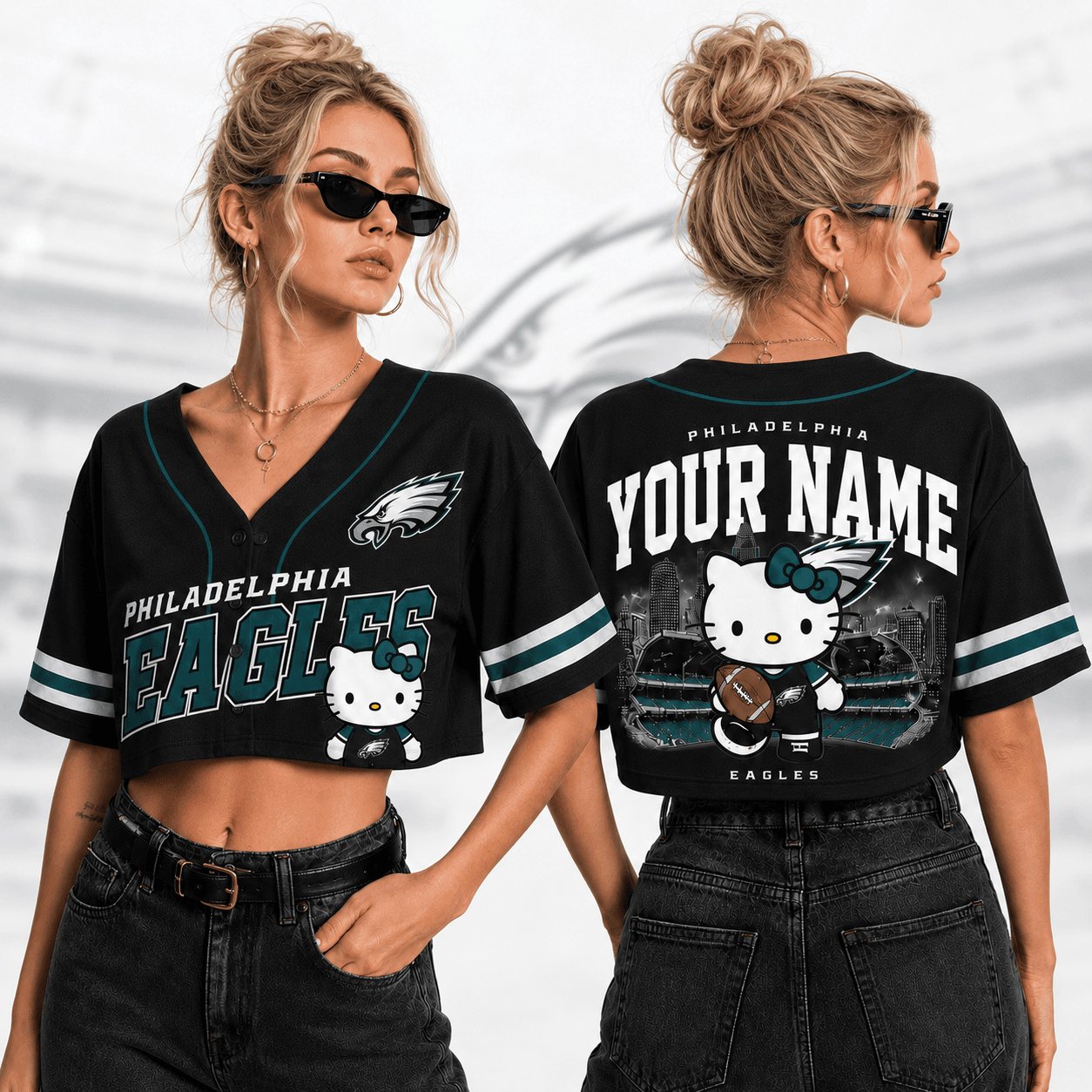 Philadelphia Eagles | Premium NFL Personalized Hello Kitty Croptop Jersey NNK