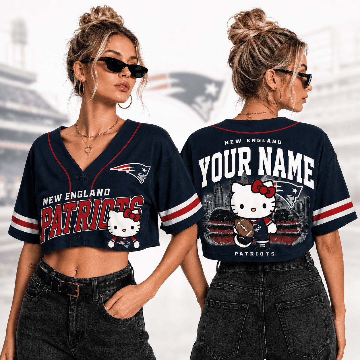 New England Patriots | Premium NFL Personalized Hello Kitty Croptop Jersey NNK