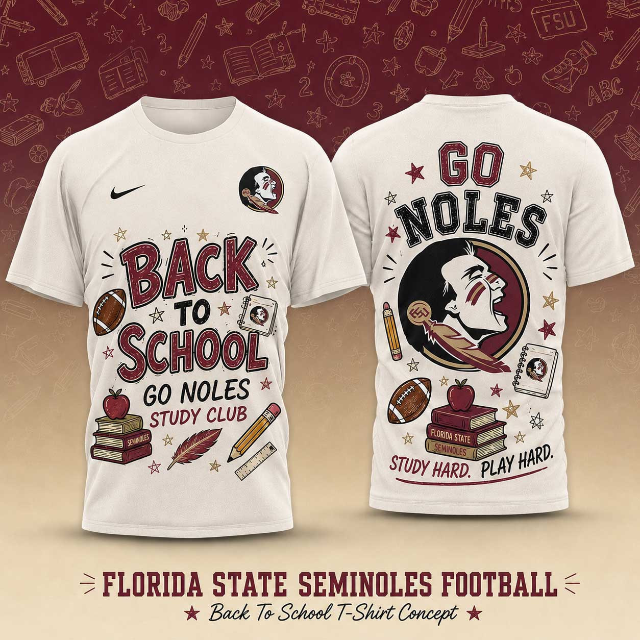 Florida State Seminoles | Premium NCAA Back To School Study Club T-Shirt TD