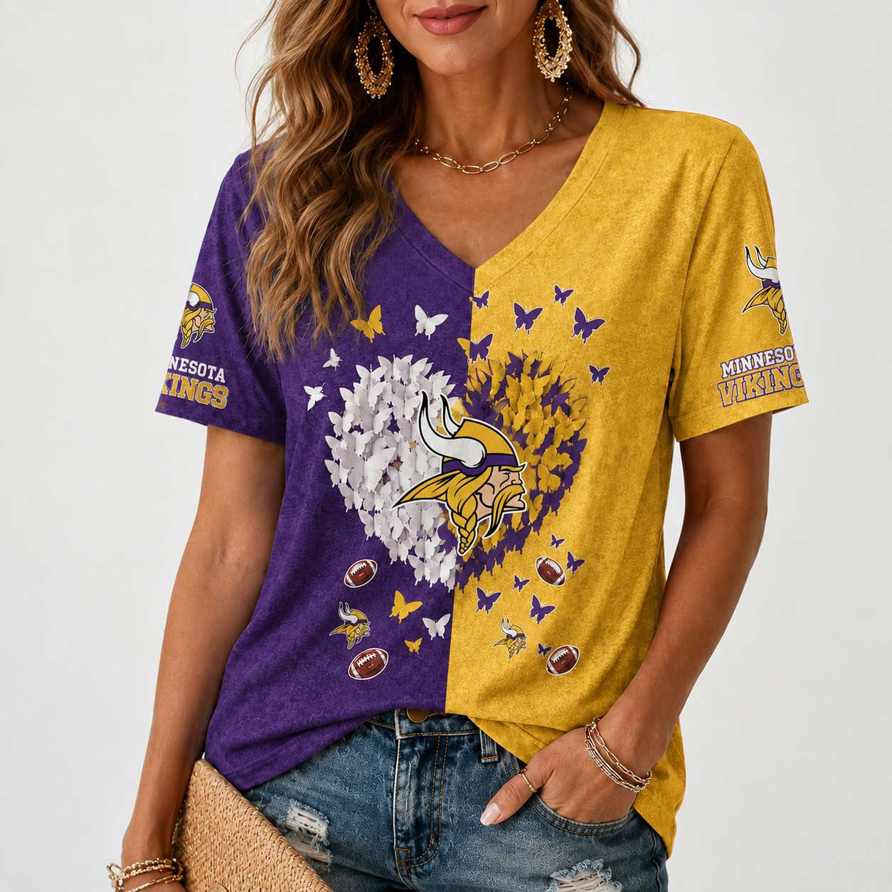 Minnesota Vikings | Premium NFL Butterfly Heart V-Neck TD