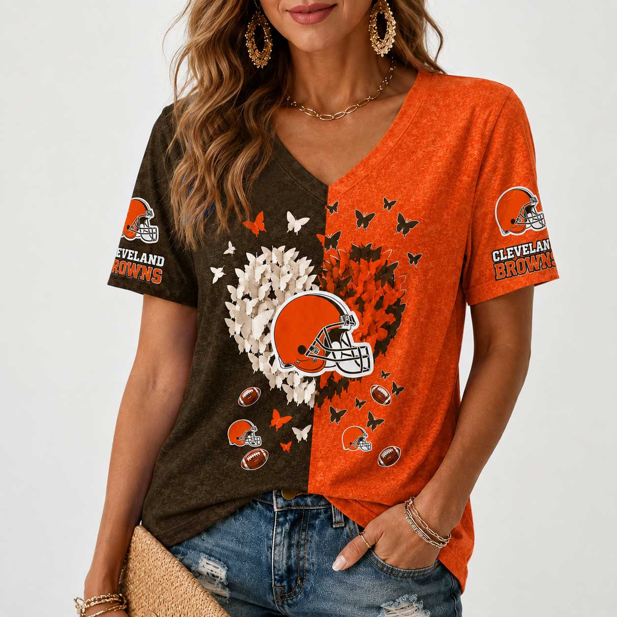 Cleveland Browns | Premium NFL Butterfly Heart V-Neck TD