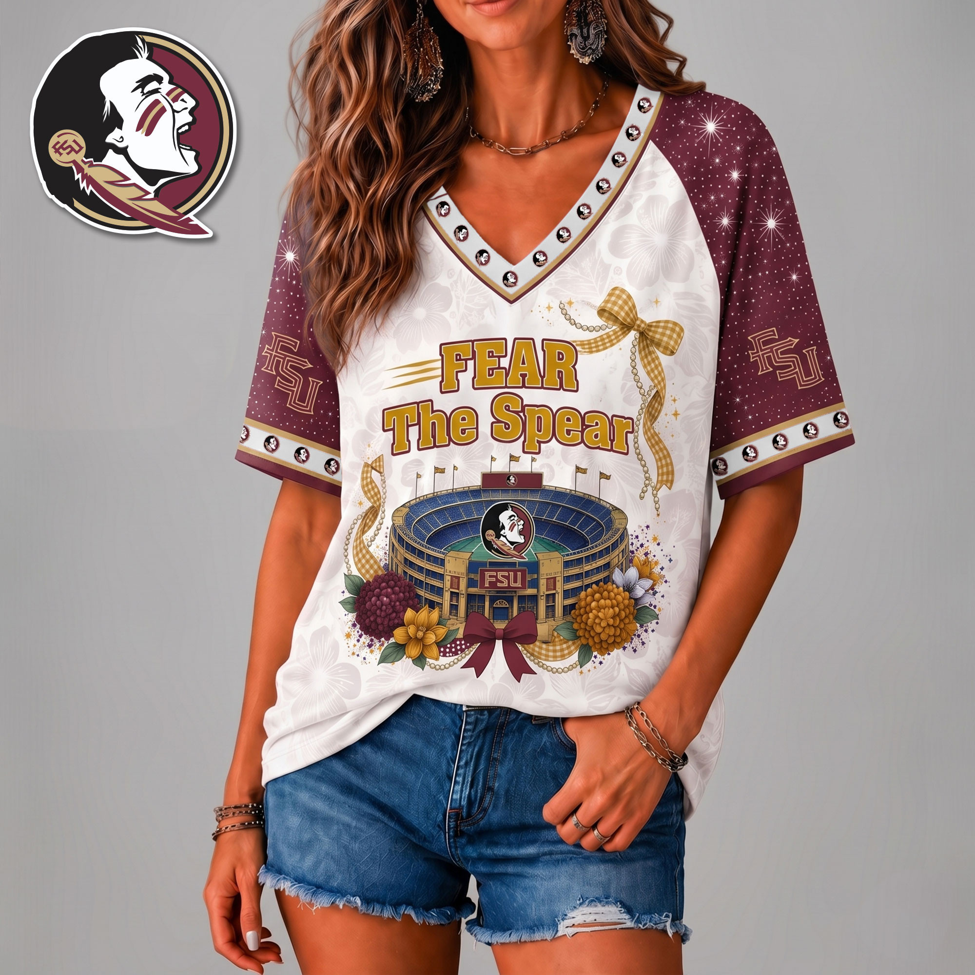Florida State Seminoles | Premium NCAA Floral Stadium Bow 3D Shirt NY