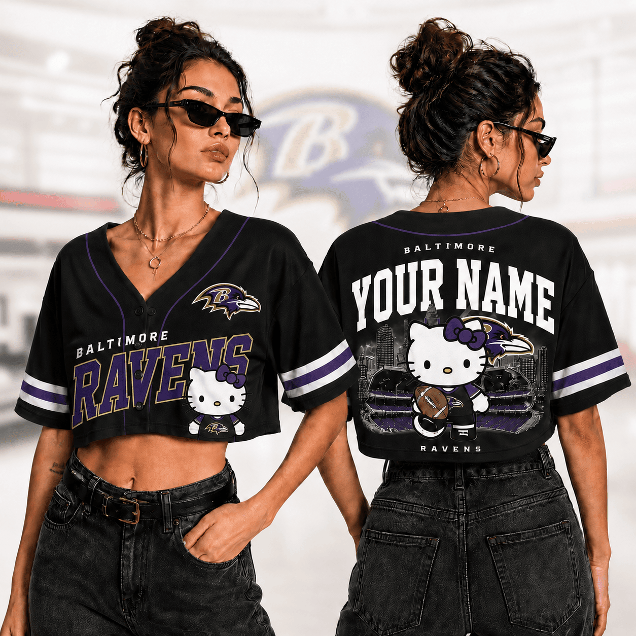Baltimore Ravens | Premium NFL Personalized Hello Kitty Croptop Jersey NNK