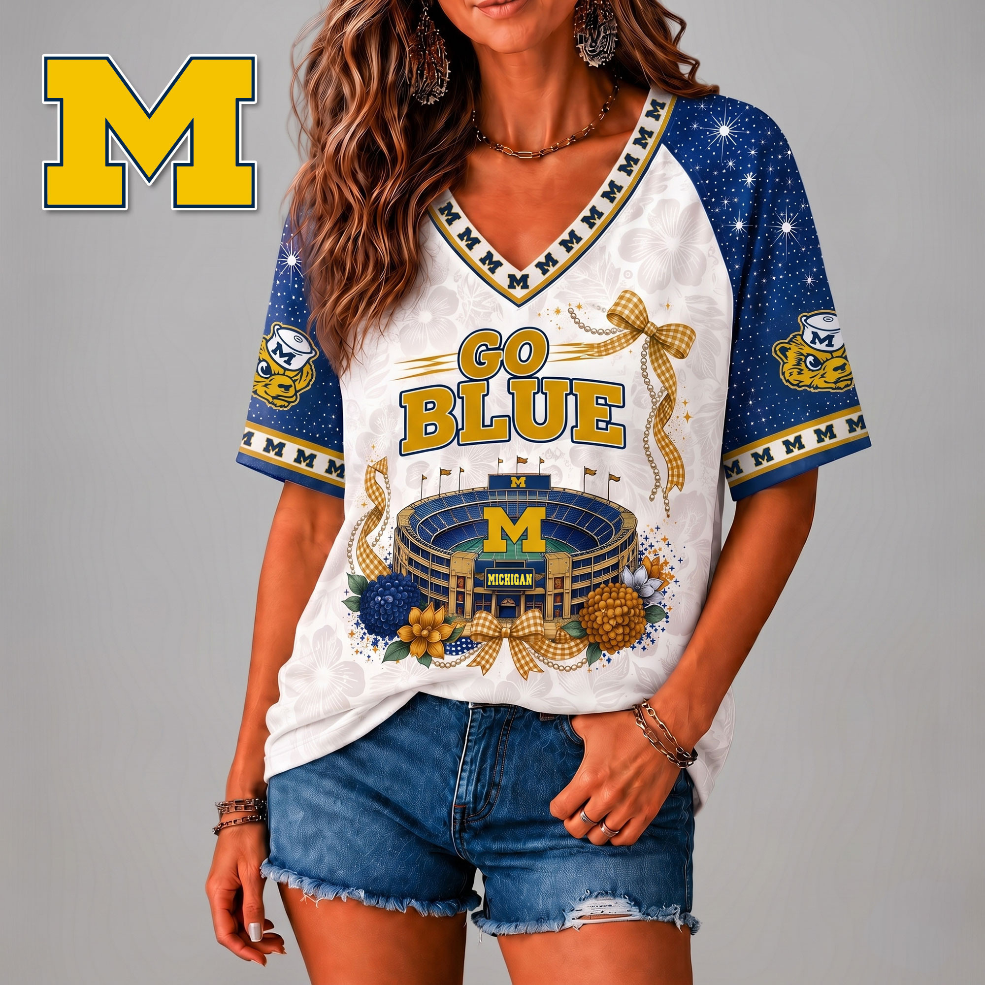 Michigan Wolverines | Premium NCAA Floral Stadium Bow 3D Shirt NY
