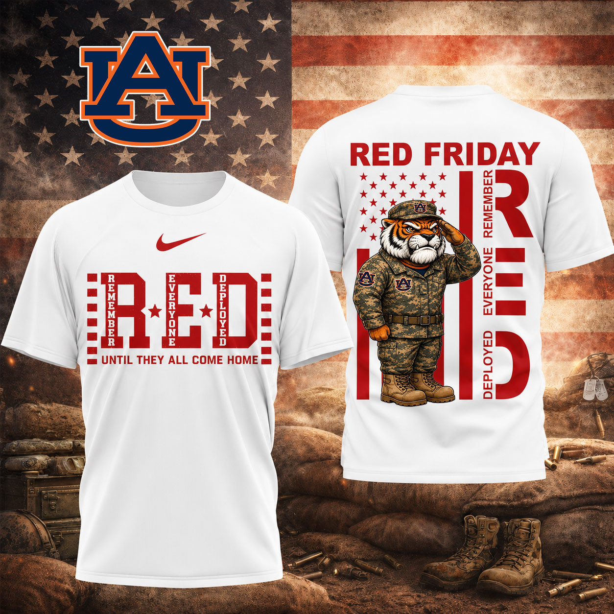 Auburn Tigers | Premium NCAA Red Friday Support Our Troops T-Shirt TD