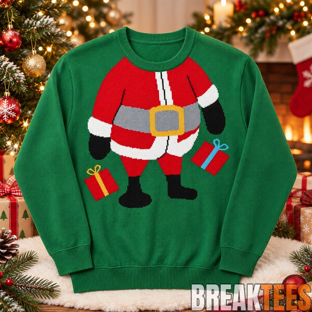 Christmas 2026 Funny Fat Santa Green Ugly Sweater