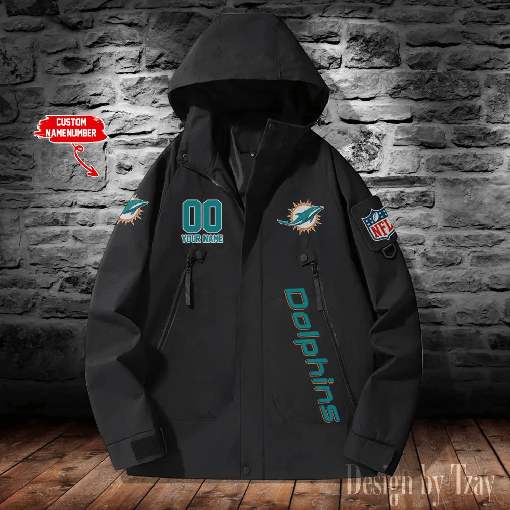 Miami Dolphins Windbreaker Unisex Outdoor Windproof Rain Coat Antifouling PUXWAT