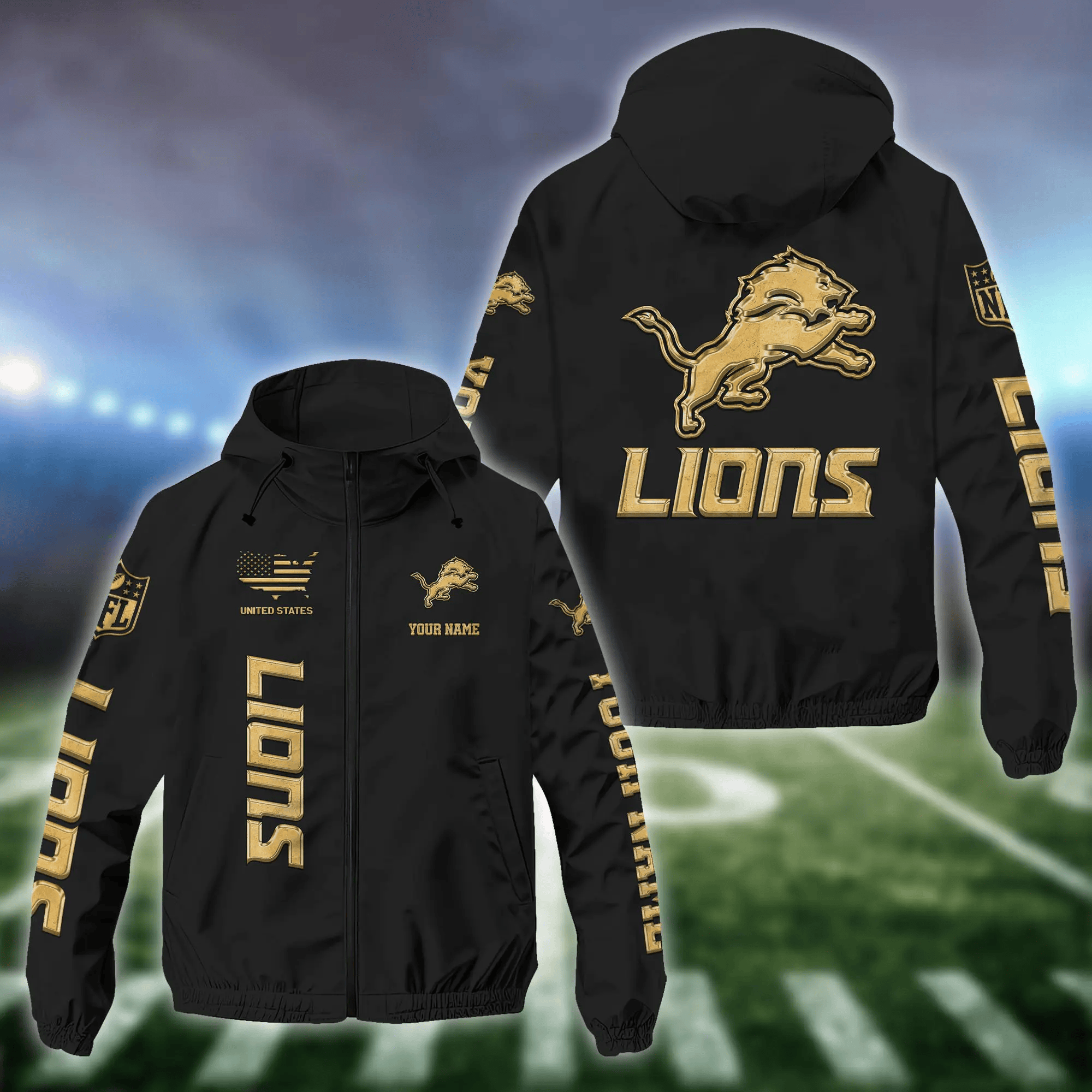 Detroit Lions Custom Windbreaker Outdoor Jacket Sport Fan Gift PLU2BS