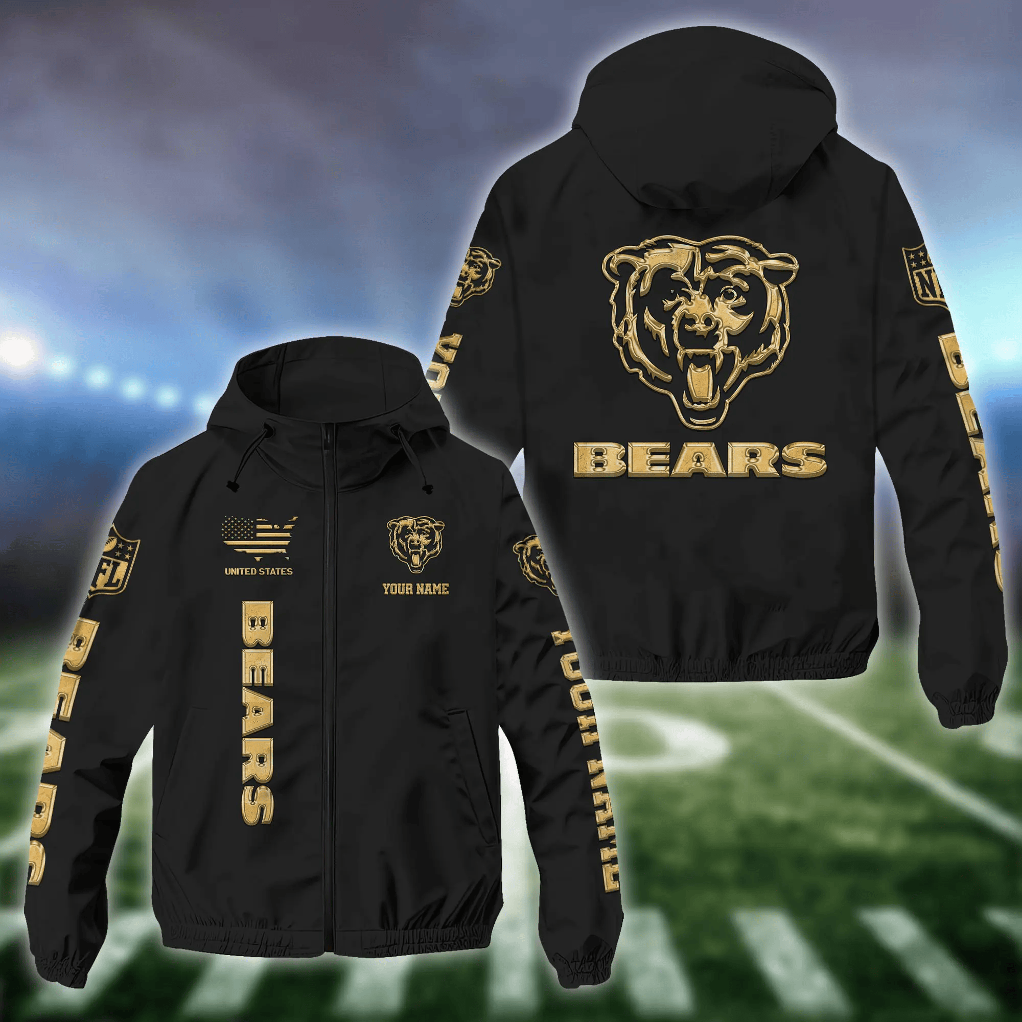 Chicago Bears Custom Windbreaker Outdoor Jacket Sport Fan Gift PXSU3B
