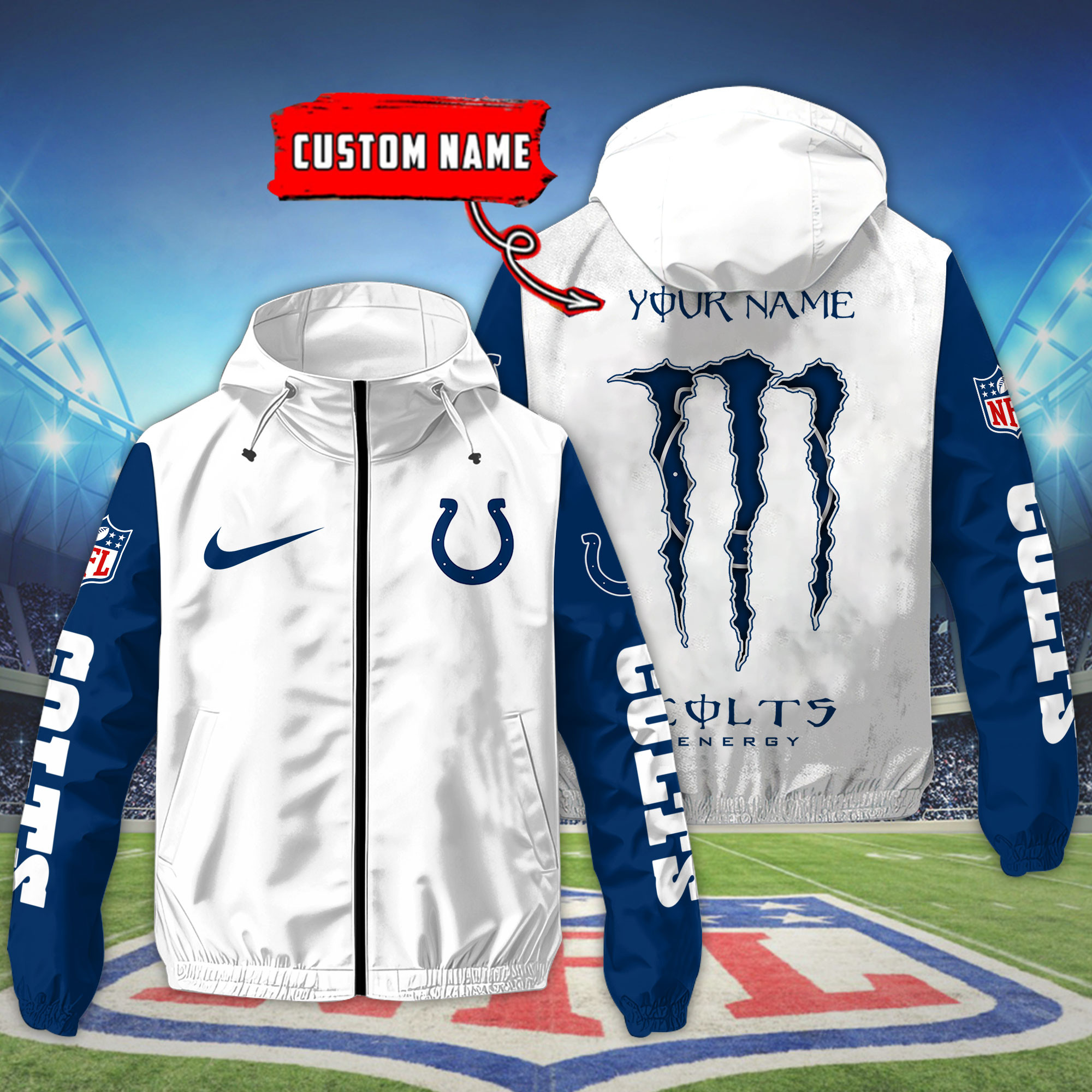 Indianapolis Colts Custom Windbreaker Outdoor Jacket Sport Fan Gift P29VEV
