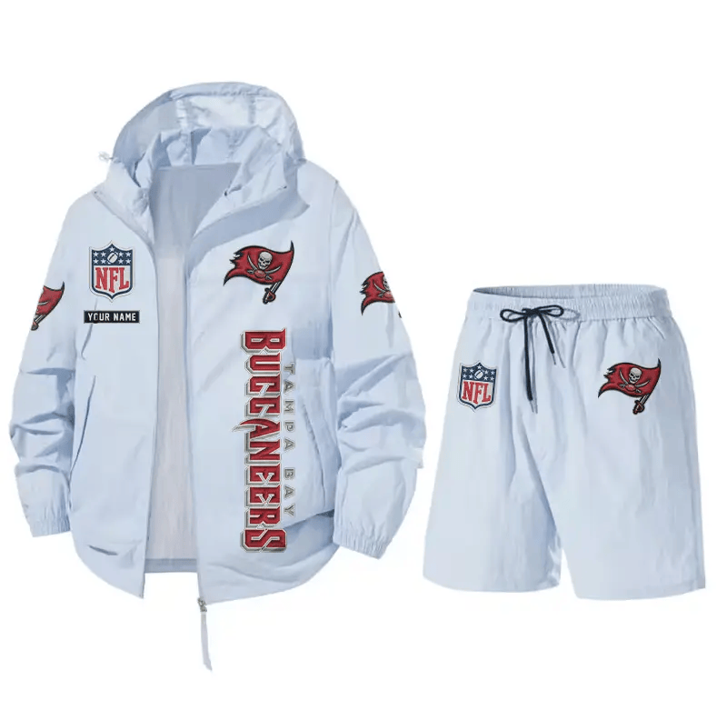 Tampa Bay Buccaneers Athletic Hooded Windbreaker Shorts Set PAM43J