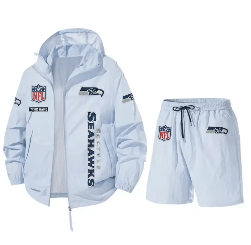Seattle Seahawks Athletic Hooded Windbreaker Shorts Set PM83TJ