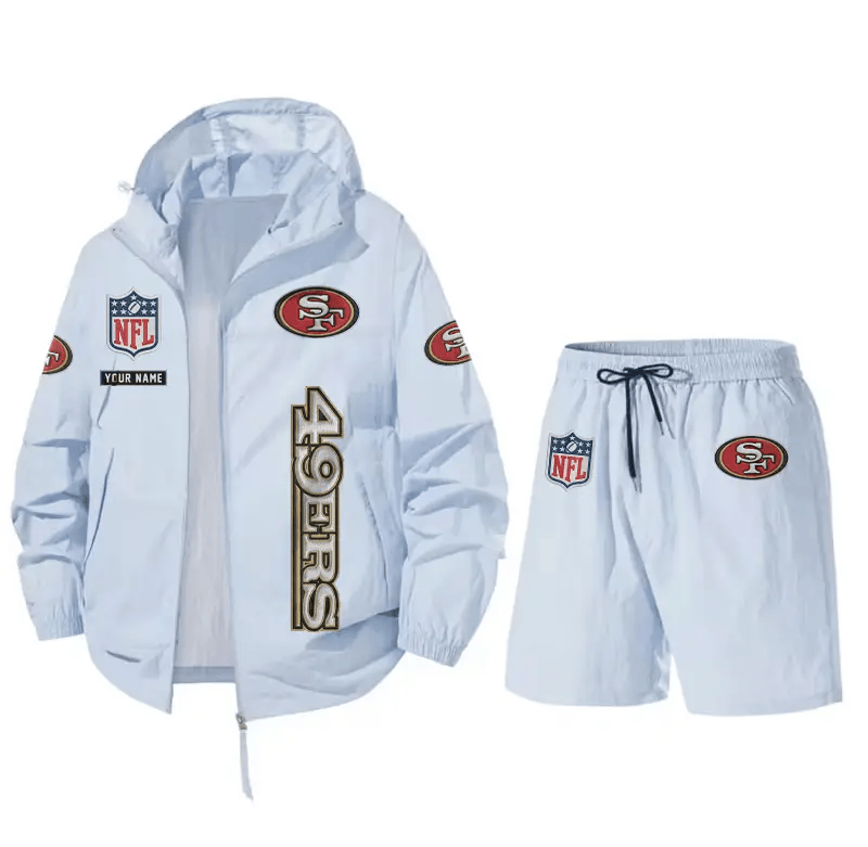 San Francisco 49ers Athletic Hooded Windbreaker Shorts Set PWT9YY