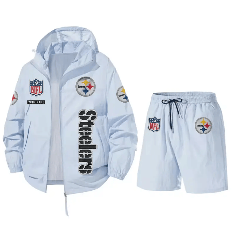 Pittsburgh Steelers Athletic Hooded Windbreaker Shorts Set PMHN5M