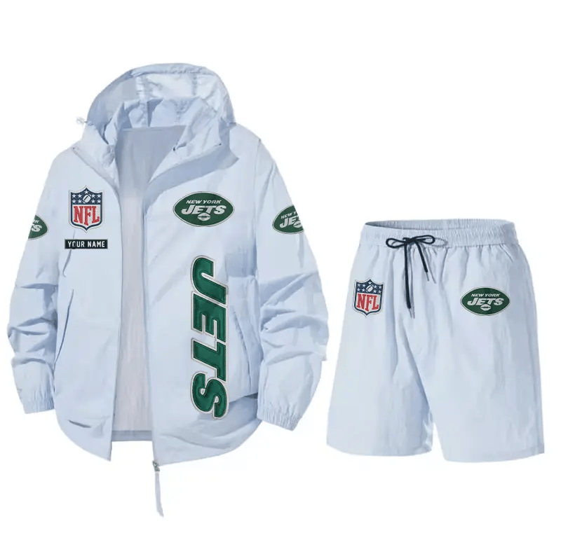 New York Jets Athletic Hooded Windbreaker Shorts Set PMJA4M