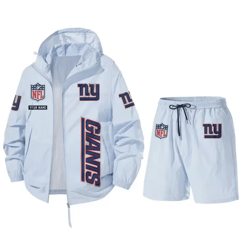 New York Giants Athletic Hooded Windbreaker Shorts Set PCBPFL