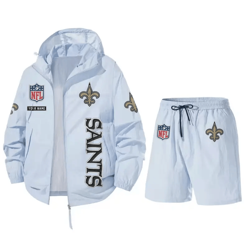 New Orleans Saints Athletic Hooded Windbreaker Shorts Set P9DB8G