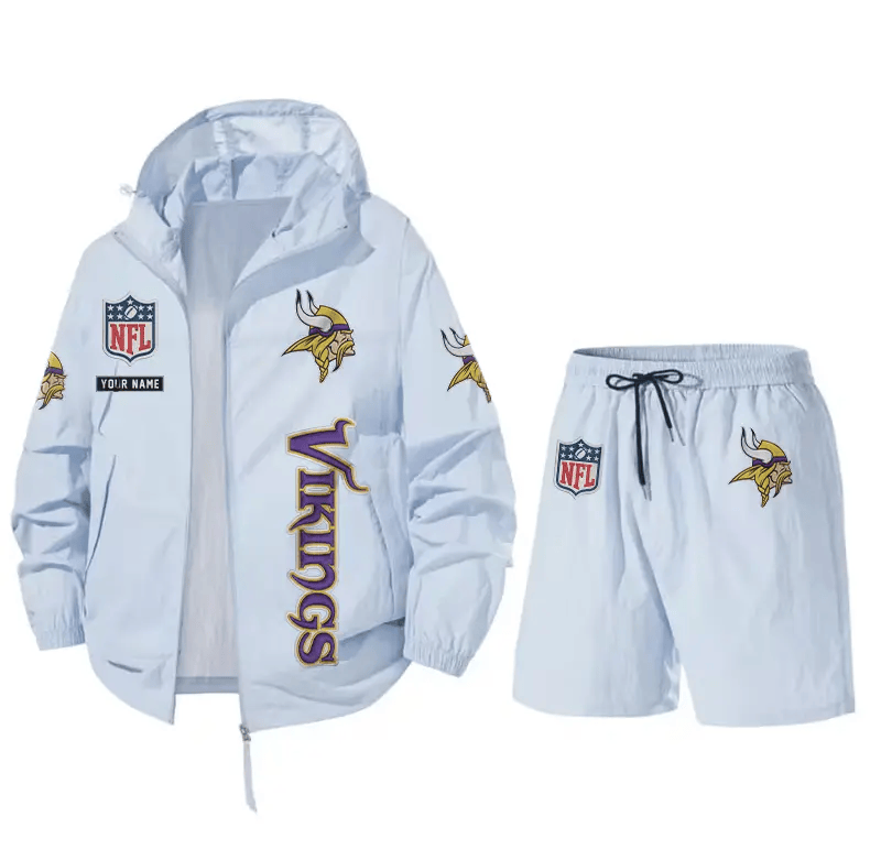 Minnesota Vikings Athletic Hooded Windbreaker Shorts Set P4ECHV