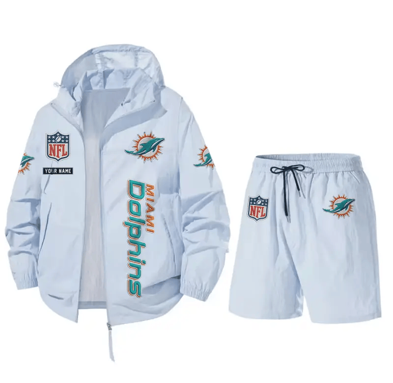 Miami Dolphins Athletic Hooded Windbreaker Shorts Set P89AW3