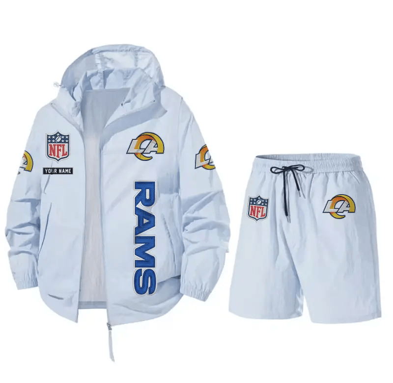 Los Angeles Rams Athletic Hooded Windbreaker Shorts Set PQ3UUD