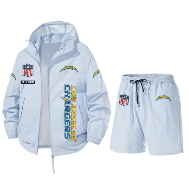 Los Angeles Chargers Athletic Hooded Windbreaker Shorts Set PVLQKN