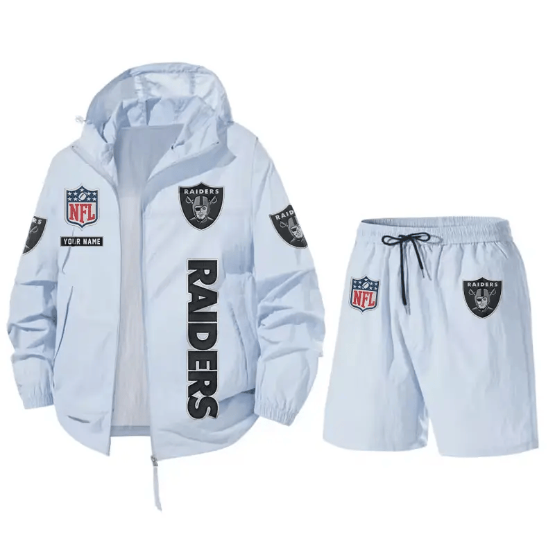 Las Vegas Raiders Athletic Hooded Windbreaker Shorts Set P6EYJX