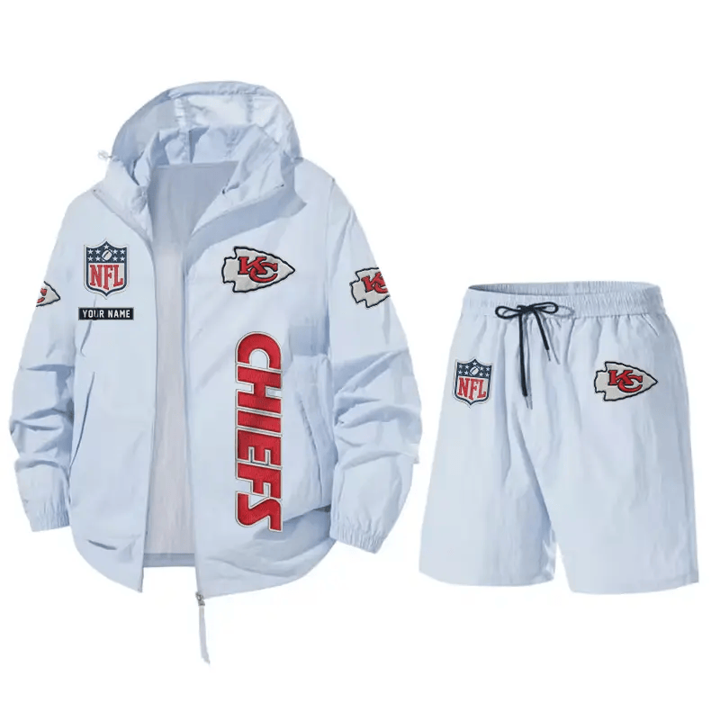 Kansas City Chiefs Athletic Hooded Windbreaker Shorts Set PKCBDP